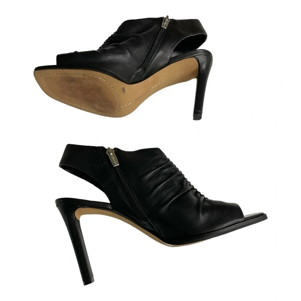 Vince Camuto Jenett Leather Rouched Front Slingback Heeled Booties Black 9 1/2M